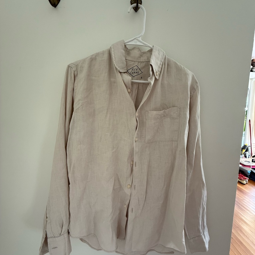 Alex Crane Beige Linen Button-Up Shirt
